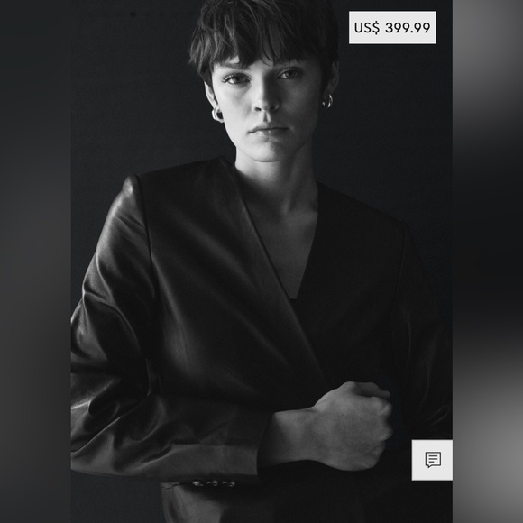 Mango 100% LEATHER BLAZER | size SMALL | | BLACK MINIMALIST OVERSIZED - Picture 8 of 16